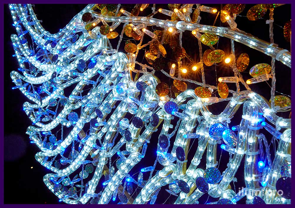 Праздничная фотозона с подсветкой гирляндами и дюралайтом с алюминиевым каркасом - крылья ангела