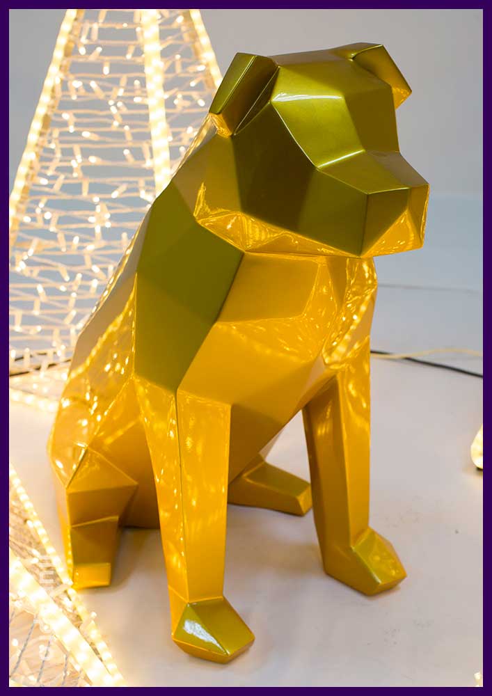 Полигональная металлическая скульптура собаки из стали с порошковым окрашиванием