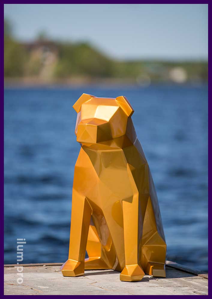 Собака полигональная металлическая в натуральную величину - уличный арт-объект