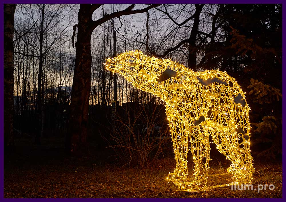 Объёмная фигура медведя с подсветкой гирляндами - каркас из алюминиевого профиля