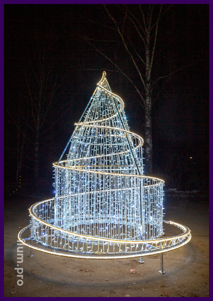 Новогодние декорации в форме спирали из гирлянд - фонтаны светодиодные