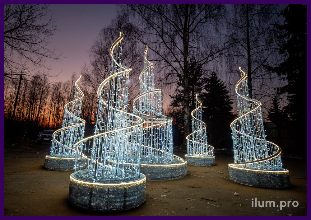 Новогодние светодиодные фонтаны из гирлянд и дюралайта с прочным и лёгким алюминиевым каркасом