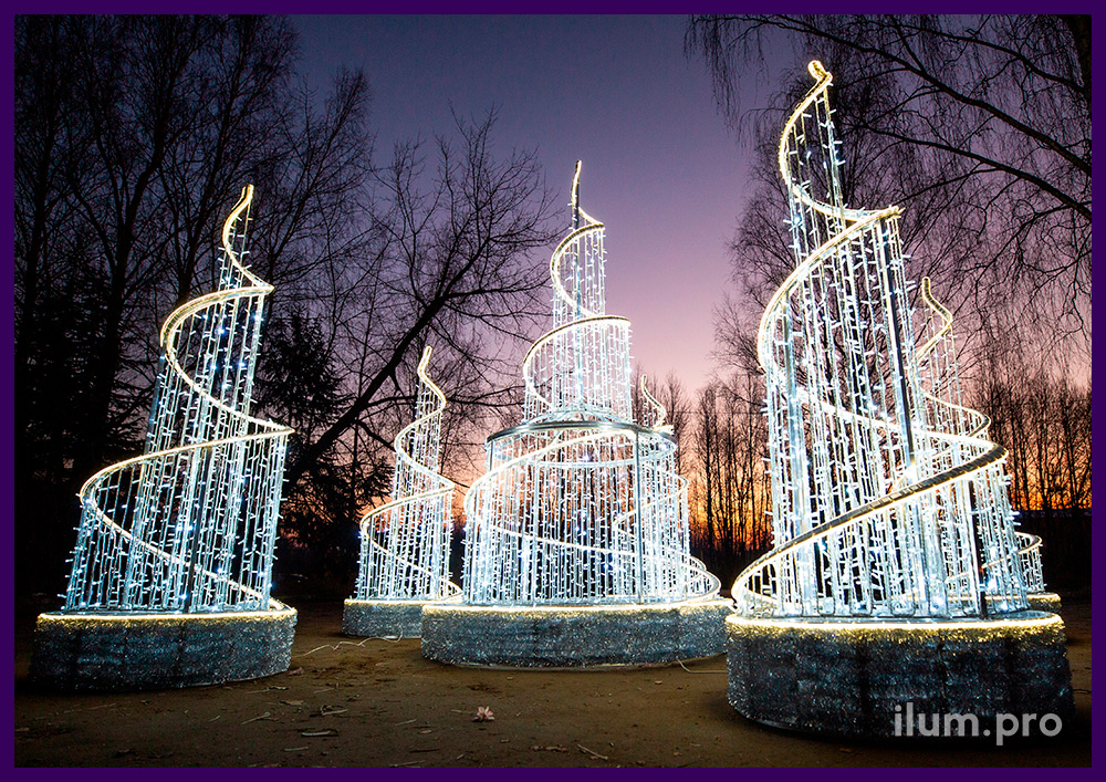 Новогодние световые фонтаны из алюминиевого каркаса и светодиодной иллюминации с защитой от осадков и мороза