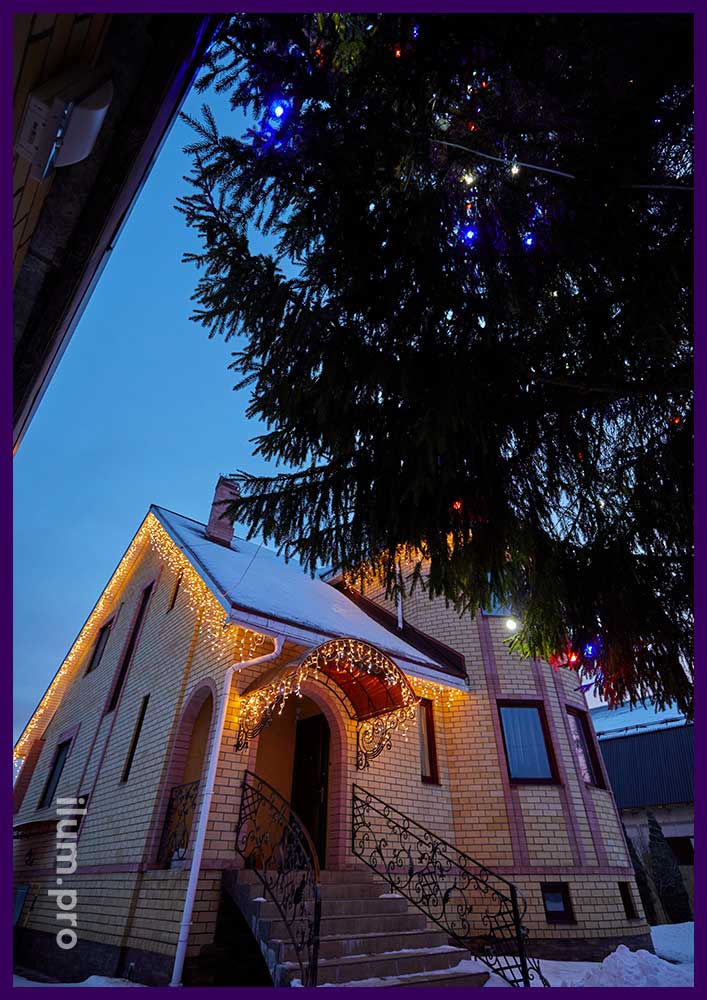 Тёпло-белая светодиодная гирлянда для украшения крыши дома и подсветки ёлки