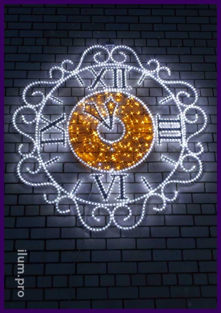 Часы - светодиодная консоль на Новый год для украшения фасада здания