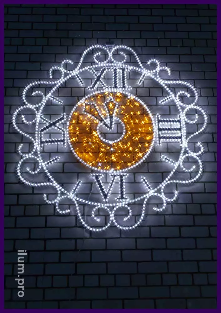 Часы - светодиодная консоль на Новый год для украшения фасада здания