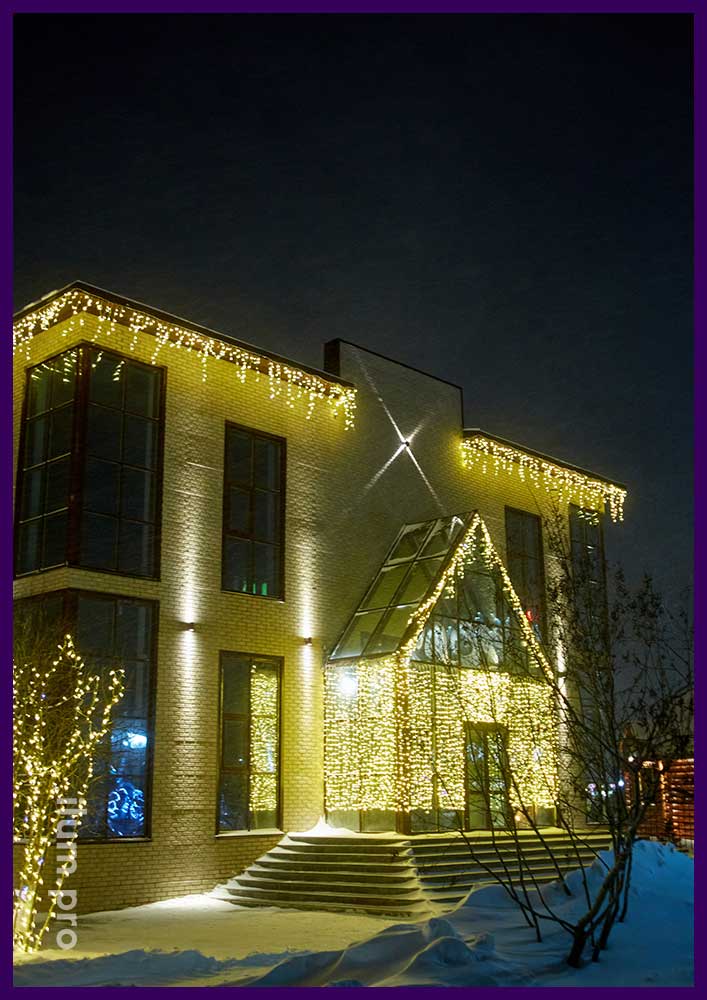 Новогодняя иллюминация с защитой от сильного мороза, снега и ультрафиолета для фасада и территории