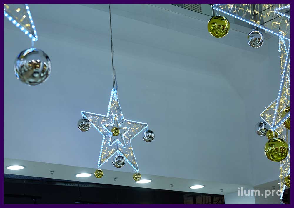 Звёзды с гирляндами для украшения фудкорта - подвесная иллюминация для интерьера