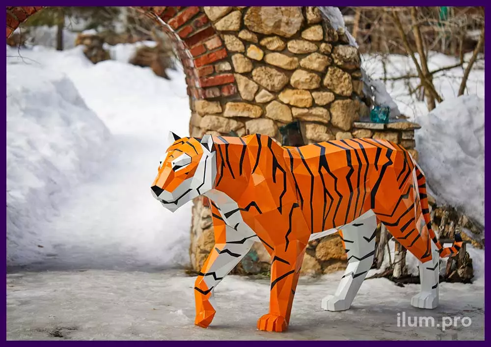 Тигр полигональный металлический - садово-парковая скульптура для благоустройства территории