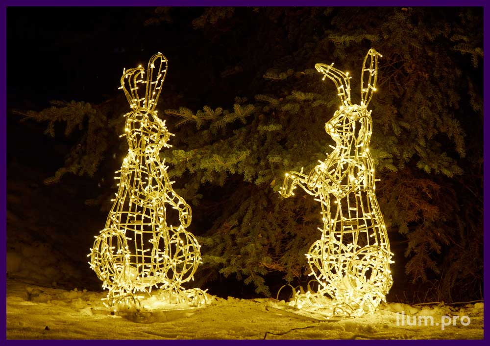 Новогодние декорации с гирляндами в форме животных из металла и иллюминации