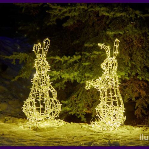Светящиеся фигуры животных для сада или парка - зайцы с уличными гирляндами