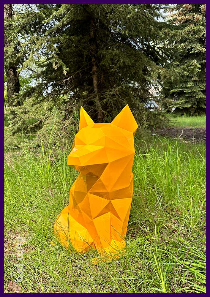Лисёнок полигональный металлический - садово-парковый арт-объект