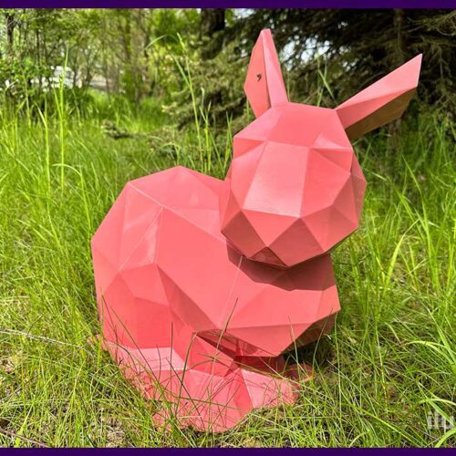 Заяц розовый полигональный - металлический арт-объект с порошковой краской