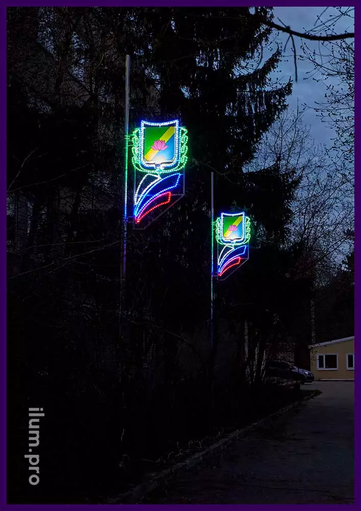 Праздничные световые консоли для фонарных столбов - иллюминация с гербом и флагом