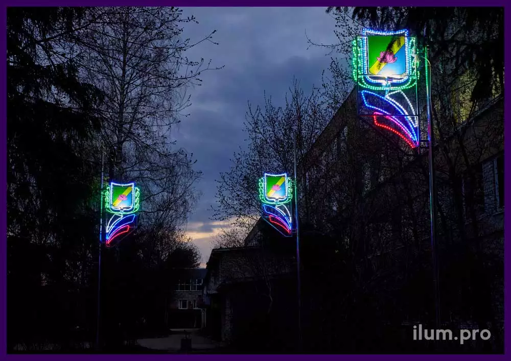 Уличная иллюминация с нержавеющим каркасом и разноцветным дюралайтом - консоли для украшения фонарей