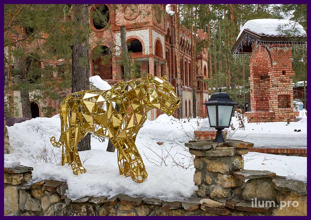 Тигр полигональный металлический - ландшафтная скульптура для украшения сада и парка
