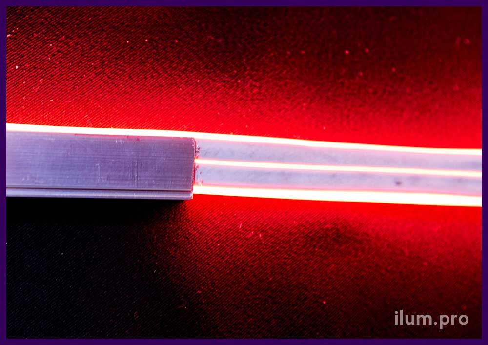 Красный гибкий неон - двухстороннее свечение, защита IP65