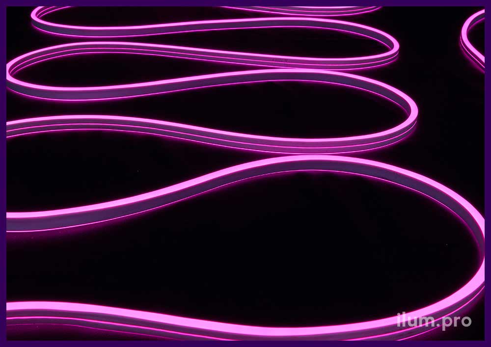 Эластичный гибкий неон с двухсторонним свечением в бухтах по 50 м, розовый цвет