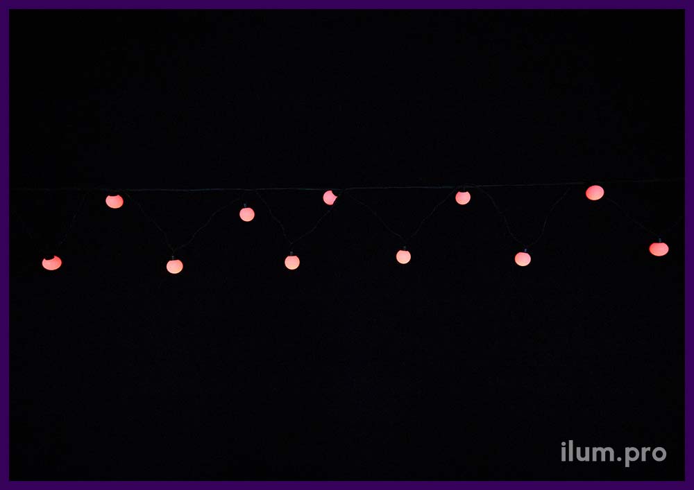 Красная гирлянда Мультишарики статического свечения, 24 В, IP65, чёрная резина