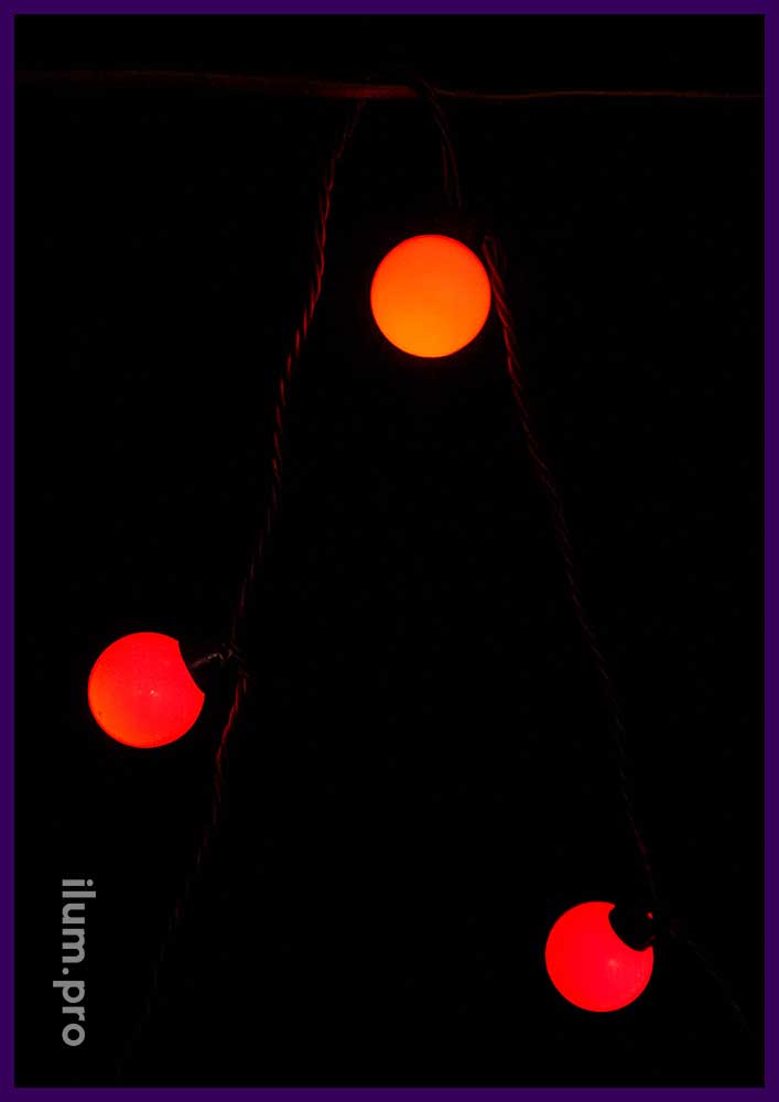 Мультишарики светодиодные, красные, с чёрным проводом из резины