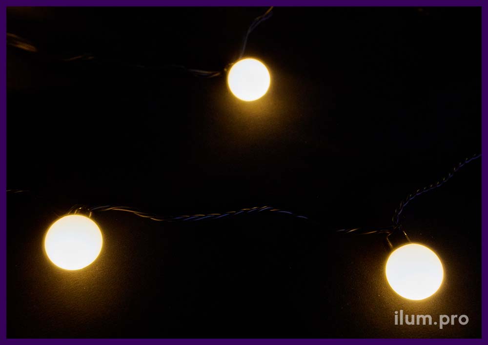 Уличная гирлянда с крупными лампочками тёпло-белого цвета Мультишарики на резиновом проводе