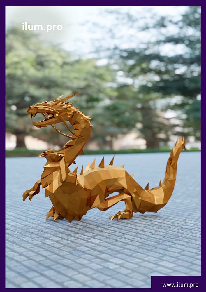 Полигональный дракон из металла - дизайн-проект уличного арт-объекта