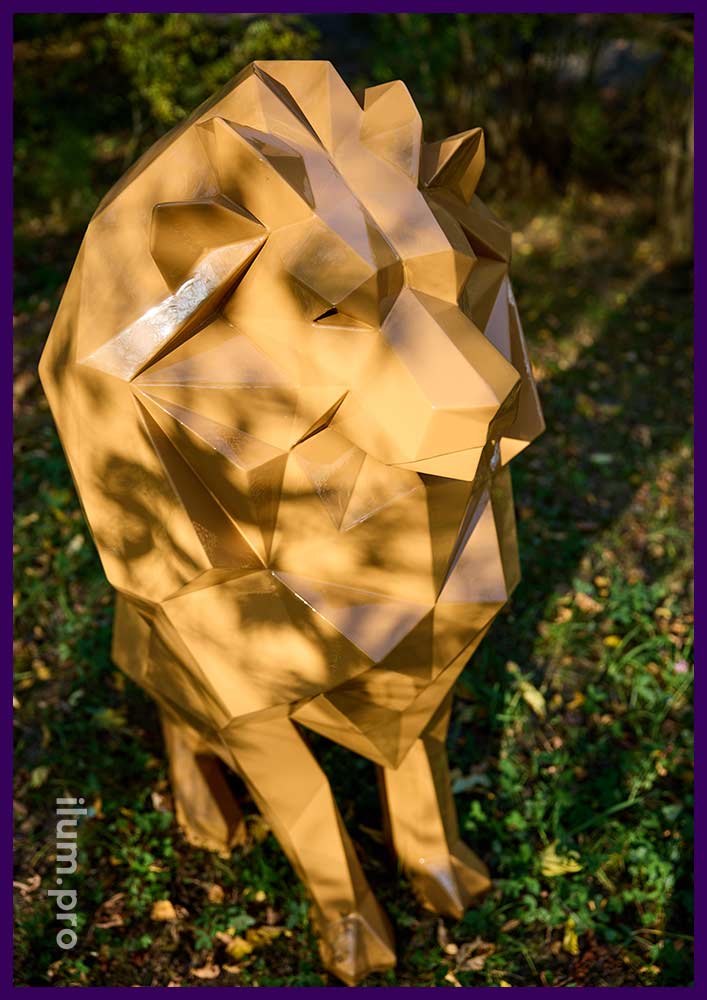 Львы полигональные для украшения парка, коричневый арт-объект