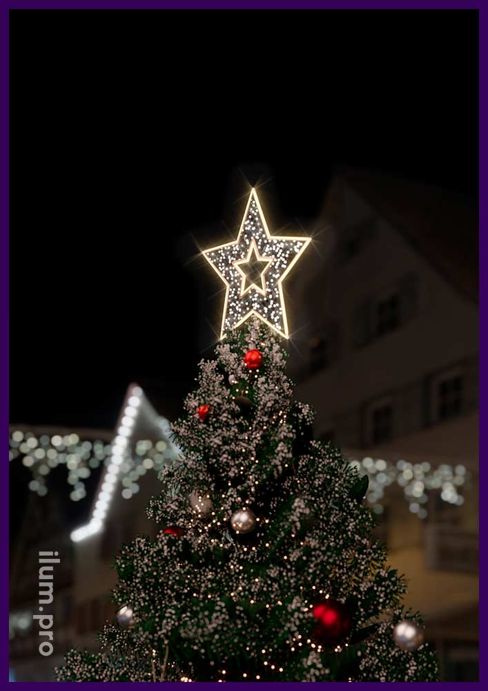 Макушка ёлочная новогодняя в форме двухконтурной звезды из гирлянд