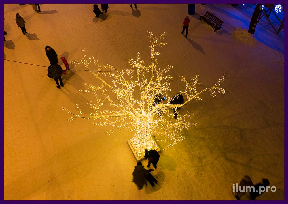 Тёпло-белые светодиодные деревья с алюминиевым каркасом в парке Рязани