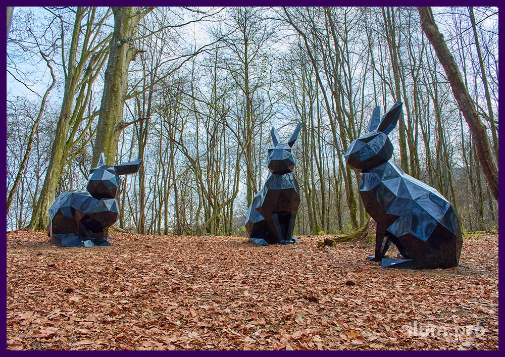 Благоустройство парка в Северной Осетии полигональными скульптурами зайцев