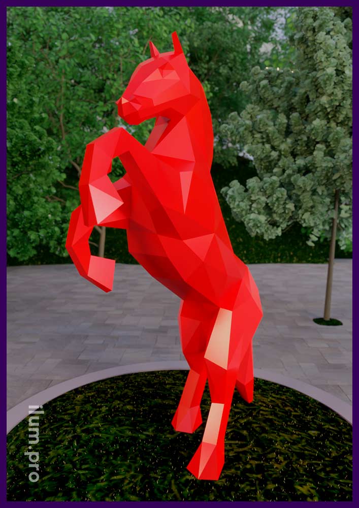 Конь полигональный из нержавейки с покрытием красной краской - проект